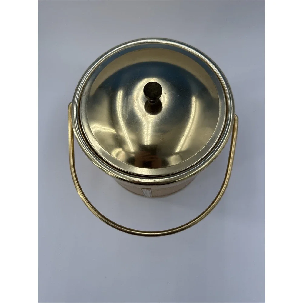Vintage 1960's Midcentury Italian Gold Diamond Weave Metal Ice Bucket